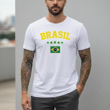 Imagem de Camiseta Brasil Copa 2026 Oficial Torcedor Seleção Brasileira Hexa Bandeira Futebol Camisa Branca-Masculino