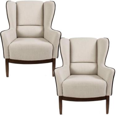 Imagem de Kit 02 Poltronas Decorativas Fixa Base de Madeira Milena Algodão Polié