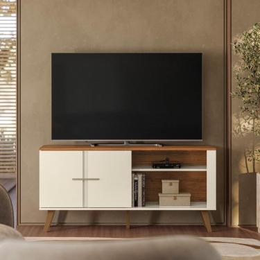 Imagem de Rack Para Tv Com Nichos Abertos E Pés De Madeira Retrô