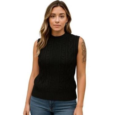 Imagem de Blusa Tricô Vih Triny Preta Sem Manga Básica Casual-Feminino