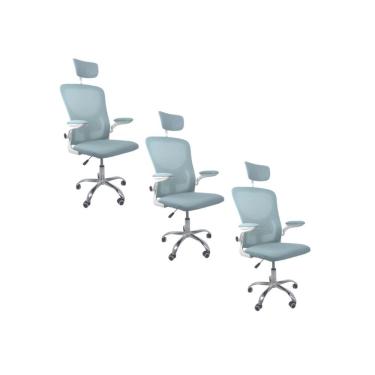 Imagem de Kit 3 Cadeiras De Escritório Diretor Oficial Vegas Com Apoio Azul E Branco