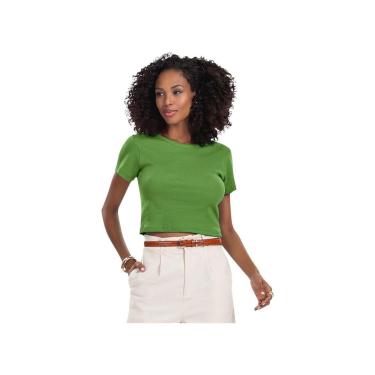 Imagem de Blusa Feminina Rovitex Cropped Ribana Básica Canelada Manga Curta-Feminino