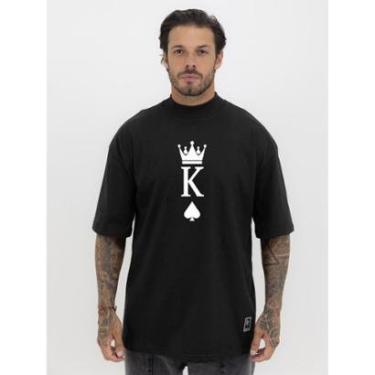 Imagem de Camiseta Camisa Oversized Gola Alta Estampa Rei de Copas Streetwear Algodão Premium Preto-Masculino