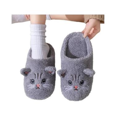 Imagem de Pantufas De Pelúcia De Gato Fofas Para Mulheres, Antiderrapantes, Com 