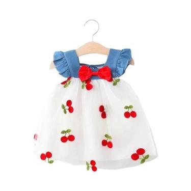 Imagem de Vestido De Verão Para Bebê Menina Com Renda E Manga Bufante De Cereja,