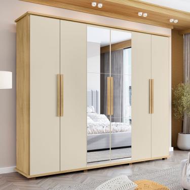 Imagem de Guarda Roupa Canadá Ii 6 Portas 4 Gavetas Com Espelho E Prateleiras Para Casal - Cinamomo/off White