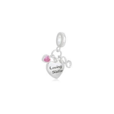 Imagem de Berloque Atraktiva Jóias Loving Sister Coração Rosa Prata 925 em 2 e 5cm X 1cm Prata Feminino
