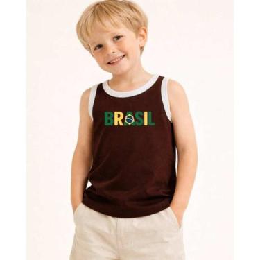 Imagem de Camiseta Blusa Regata Infantil Bicolor Brasil 100% Algodão Premium Tor