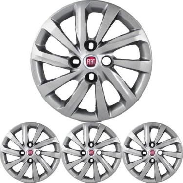 Imagem de JG 4 Calota Strada 2021 22 23 24 25 Aro 14 Prata Metálico com Emblema 