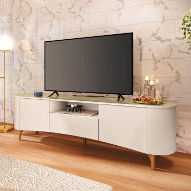 Imagem de Rack para TV ate 80 Polegadas 2 Portas 1 Gaveta com Pes de Madeira Elara HB Moveis