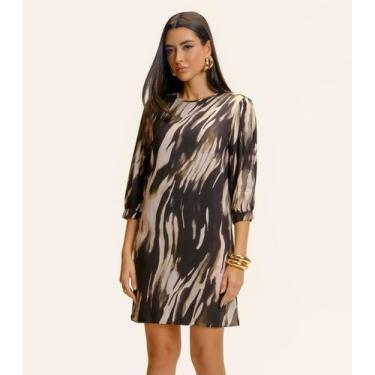 Imagem de Vestido Manga 3/4 Endless Viscose Khyara Feminina Preto, G, Preto