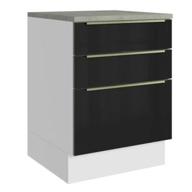 Imagem de Balcão De Cozinha 60 Cm 3 Gavetas Branco/preto Lux Madesa Branco/preto