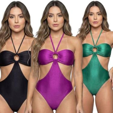 Imagem de KIT 3 Maiô Uv Suplex com Bojo Liso Bella Fiore Body Basico Para Piscin