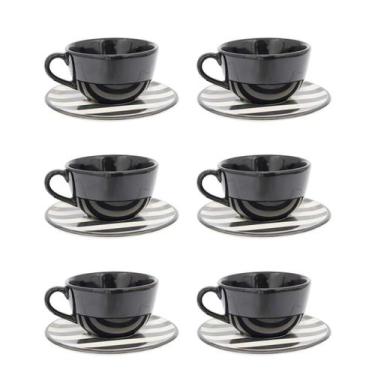 Imagem de Jogo de 6 Xícaras Grandes 200 Ml Com Pires Oxford Unni Stripes And Dot