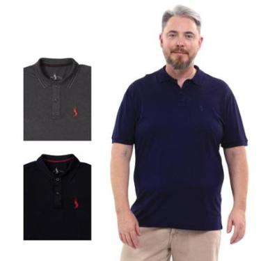 Imagem de Kit 3 Camisa Polo Masculina Plus Size Piquet Algodão Leve-Masculino