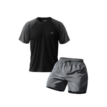 Imagem de Conjunto Camiseta Dry Masculina Raglan E Short Mauricinho Academia Verão Praia Básico-M...