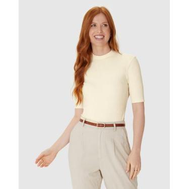 Imagem de Blusa Básica Feminina Gola Alta Em Canelado De Viscose - Malwee, Off w