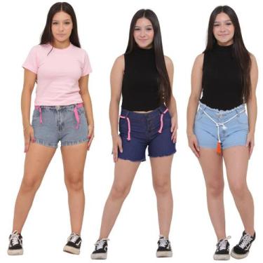 Imagem de Kit 3 Shorts Jeans Feminino Juvenil Super Confortável e Estiloso modin
