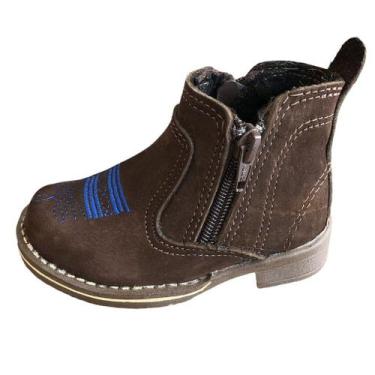 Imagem de Sapatão Botina Tex Masculina Infantil Conforto 011, Cafe, Azul, 24