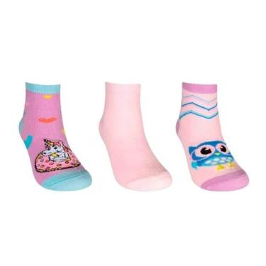 Imagem de Meia Hoahi Infantil Kit3x1 Estampada, Roxo, Azul, Rosa, 28-33