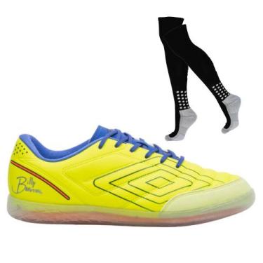Imagem de Kit Chuteira Umbro Br Futsal Adulto e Meião, 42, Verde, Azul, Masculin