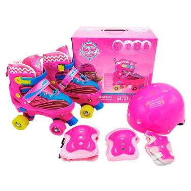 Imagem de Patins 4 Rodas Infantil Unitoys Quad Rosa - com Acessórios, 34-37