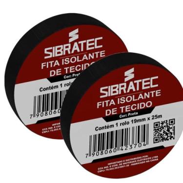 Imagem de Kit 2 fita isolante de tecido sibratec preta de 19mm x 25mt