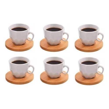Imagem de Conjunto 6 Xicaras Café Porcelana E Pires Bambu Branco 90ml - Rocie  ,