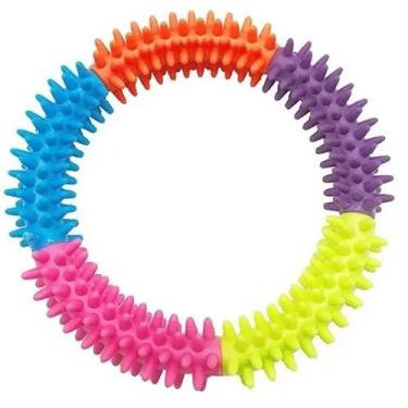 Imagem de Brinquedo Mordedor Argola de Borracha para Cachorro Arco Colorido Gran