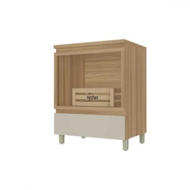 Imagem de Balcão para Forno Rainha 1 Gaveta MDF 70cm Nature-greige com Caixa Organizadora Nesher Móveis