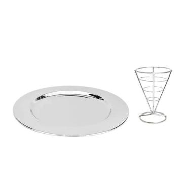 Imagem de Prato Inox e Suporte Cachepot Decoraçao Festa Mesa Buffet - casa cha