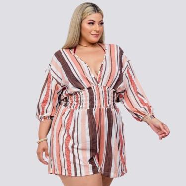 Imagem de Macaquinho Plus Size Feminino Estampado Listra com Top 0249 - Bellucy 