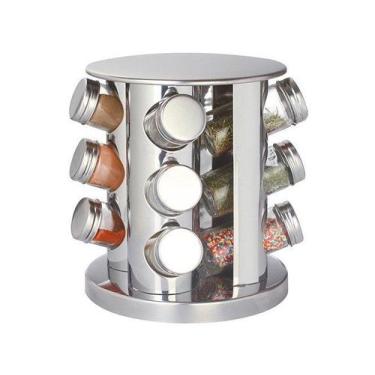 Imagem de Porta-Condimentos Inox e Vidro 12 Peças - com Suporte Giratório Hauskr