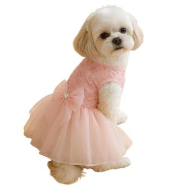 Imagem de Vestido Pet Rosa Laço Luxuoso Gatos Cachorro Cães Pequenos - - anjo da
