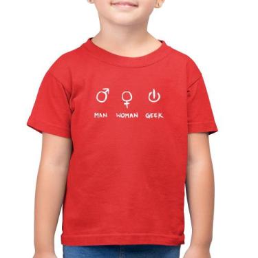 Imagem de Camiseta Algodão Infantil Man Woman Geek - Foca na Moda, Vermelho, 4