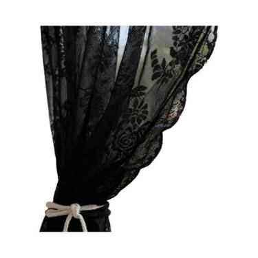 Imagem de Cortina De Renda Floral Branca Transparente Com Bolso Para Varão, Filt