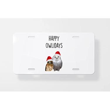 Imagem de Capa para placa de licença Happy Owlidays com diferentes corujas - Capa para placa de carro nova - Capa para moldura da placa de carro - 15 x 30 cm