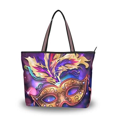 Imagem de Máscara de carnaval colorida feminina moda bolsas de mão carteira bolsa de ombro sacola alça alça, Máscara de Carnaval Colorida, Large