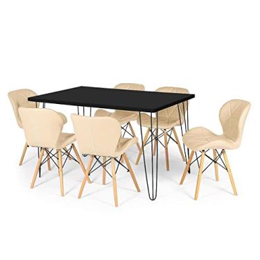 Imagem de Conjunto Mesa de Jantar Hairpin 130x80 Preta com 6 Cadeiras Eiffel Slim - Nude