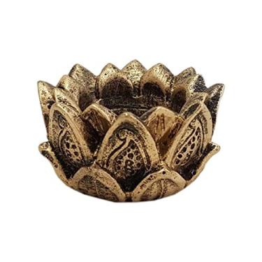 Imagem de Castiçal e Incensário de Flor de Lótus de Resina Dourado Pequeno