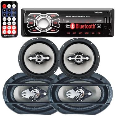 Imagem de Kit Radio Mp3 Bluetooth Usb + Falantes 6 Pol 340w +6x9 Leson