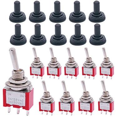 Imagem de Twidec 10 Peças Mini Interruptor De Alternância Spdt 2 Posição 3 Pinos Ac 125 V 5A Interruptores De Barco De Carro Com Tampa Impermeável Mts-102 Mz 3 Pinos Ligado
