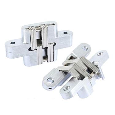 Imagem de Par de dobradiças ocultas de porta de aço inoxidável com dobradiça de porta invisível de 9,5 cm, caixa de madeira prateada