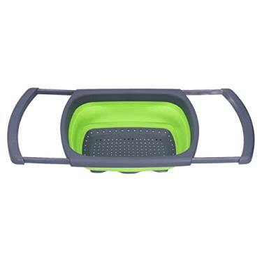 Imagem de Cesto de drenagem dobr¨¢vel verde,cesto de filtro de lavagem de frutas e legumes port¨¢til leve de silicone dobr¨¢vel com resist¨ºncia a altas temperaturas, Escorredor de drenagem Cesta lavagem frut