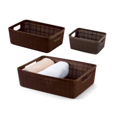 Imagem de Kit 3 Cestos Organizadores Multiuso Rattan Home Organizer P-M-G Cor: Marrom