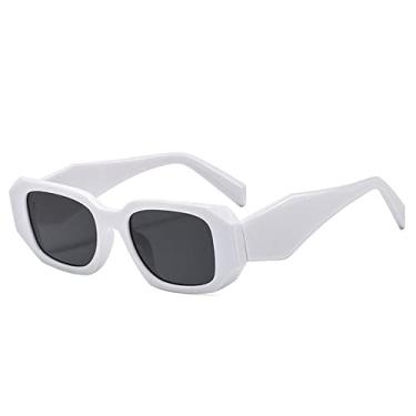 Imagem de Moda Retângulo Pequeno Óculos de Sol Feminino Retro Designer Pernas Largas Óculos Óculos UV400 Masculino Quadrado Roxo Óculos de Sol, Branco Cinza, Como a imagem