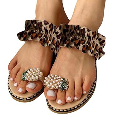 Imagem de Sandálias femininas casuais verão, sandálias abertas de renda floral rasteiras sandálias de praia romana, X04 - Marrom, 6.5-7