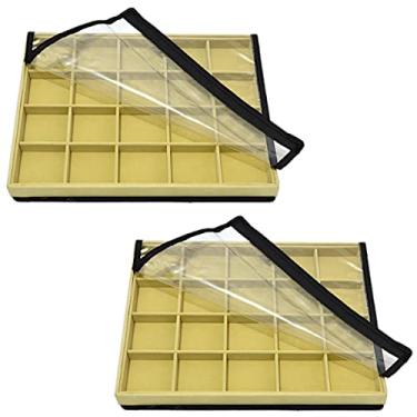 Imagem de Kit 2 Bandejas Grandes Organizador de joias e Bijuterias em Veludo cor Bege com Tampa Transparente