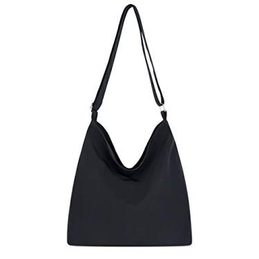 Imagem de Mfeo Bolsa feminina retrô grande de nylon bolsa tiracolo bolsa casual, Preto, Large