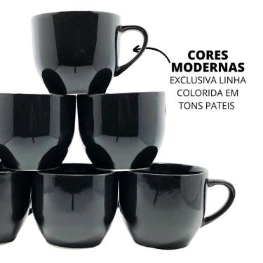 Jogo 12 Xícara Chá Café 170ml Amarelo em Porcelana - MUNDO DA